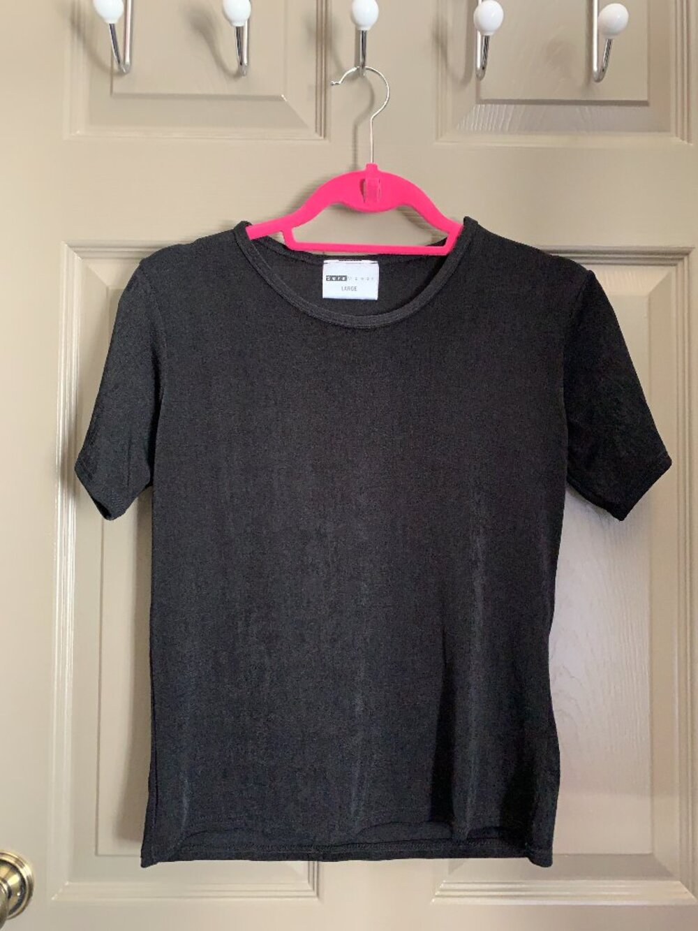 Vintage Black Textured Short Sleeve Tee Size L Crew Neck Stretch Casual Basic